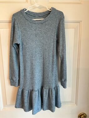 Girls' Ribbed Long Sleeve Casual Dress in Light Gray
